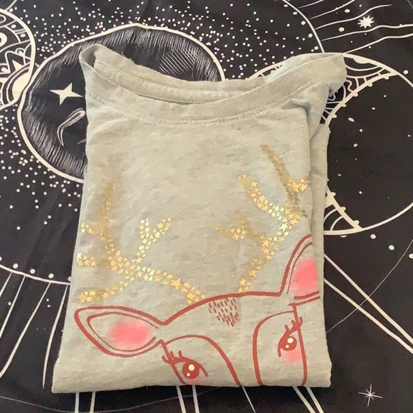Cat & Jack top with Raindeer size 5T gray red gold - Picture 2 of 5
